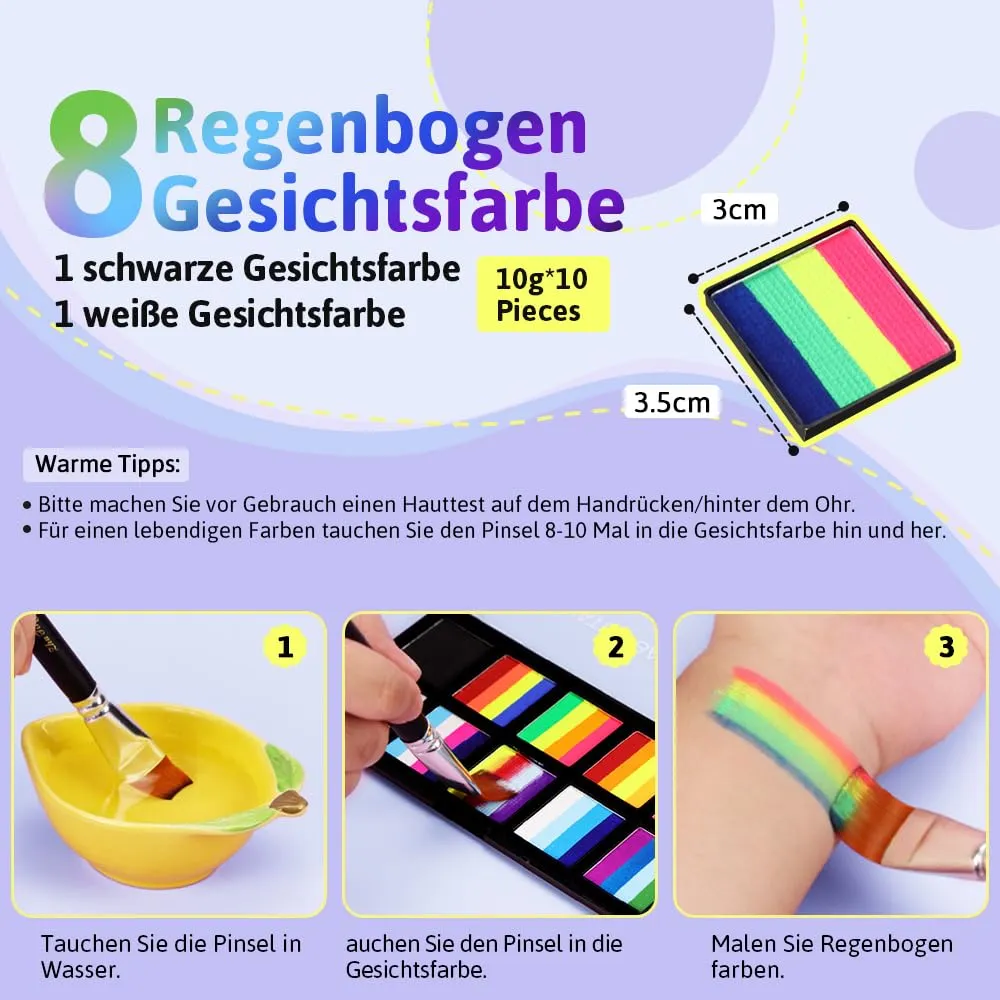 Janolia Gesichtsfarbe Kinderschminke Set Regenbogen UV 10tlg