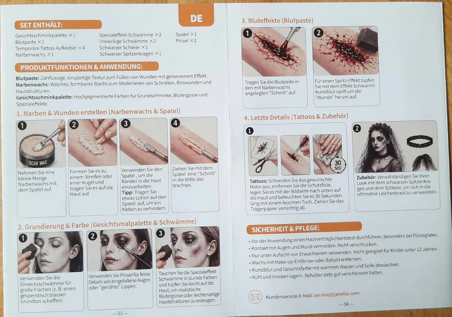 Janolia Halloween Schminke Set SFX Spezialeffekte