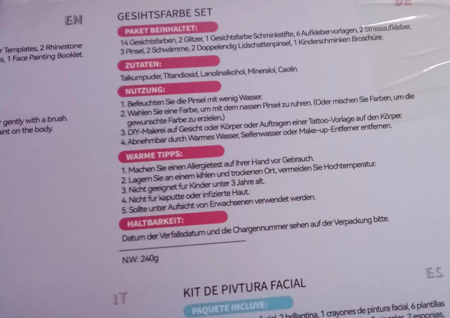 Janolia Gesichtsfarbe Kinderschminke Set 14 Farben UV-aktiv