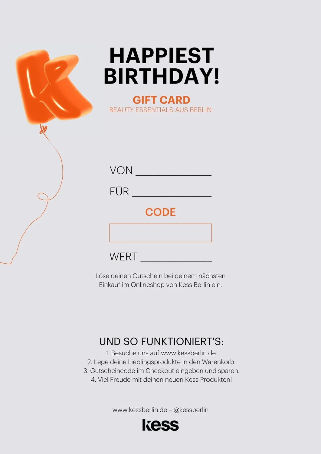 Kess Berlin Digitaler Geschenkgutschein 10 € Gutschein