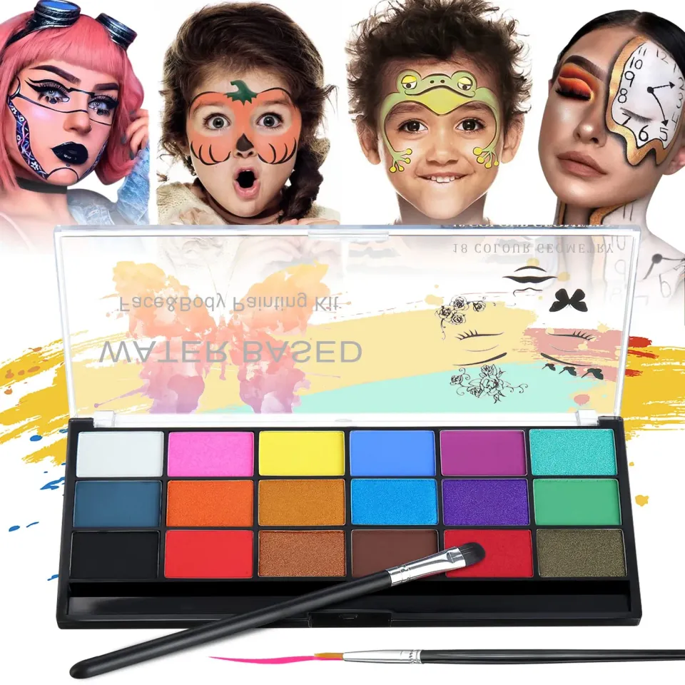 Janolia Kinderschminken Set Erdfarbe 18 Farben mit Pinsel