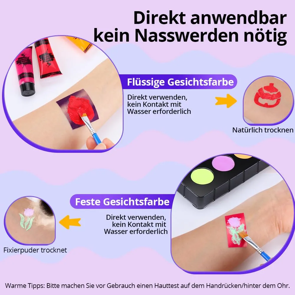 Janolia Gesichtsfarbe Kinderschminke Set 14 Farben UV-aktiv