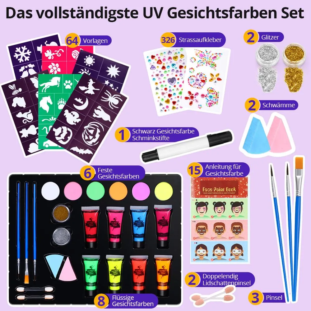 Janolia Gesichtsfarbe Kinderschminke Set 14 Farben UV-aktiv