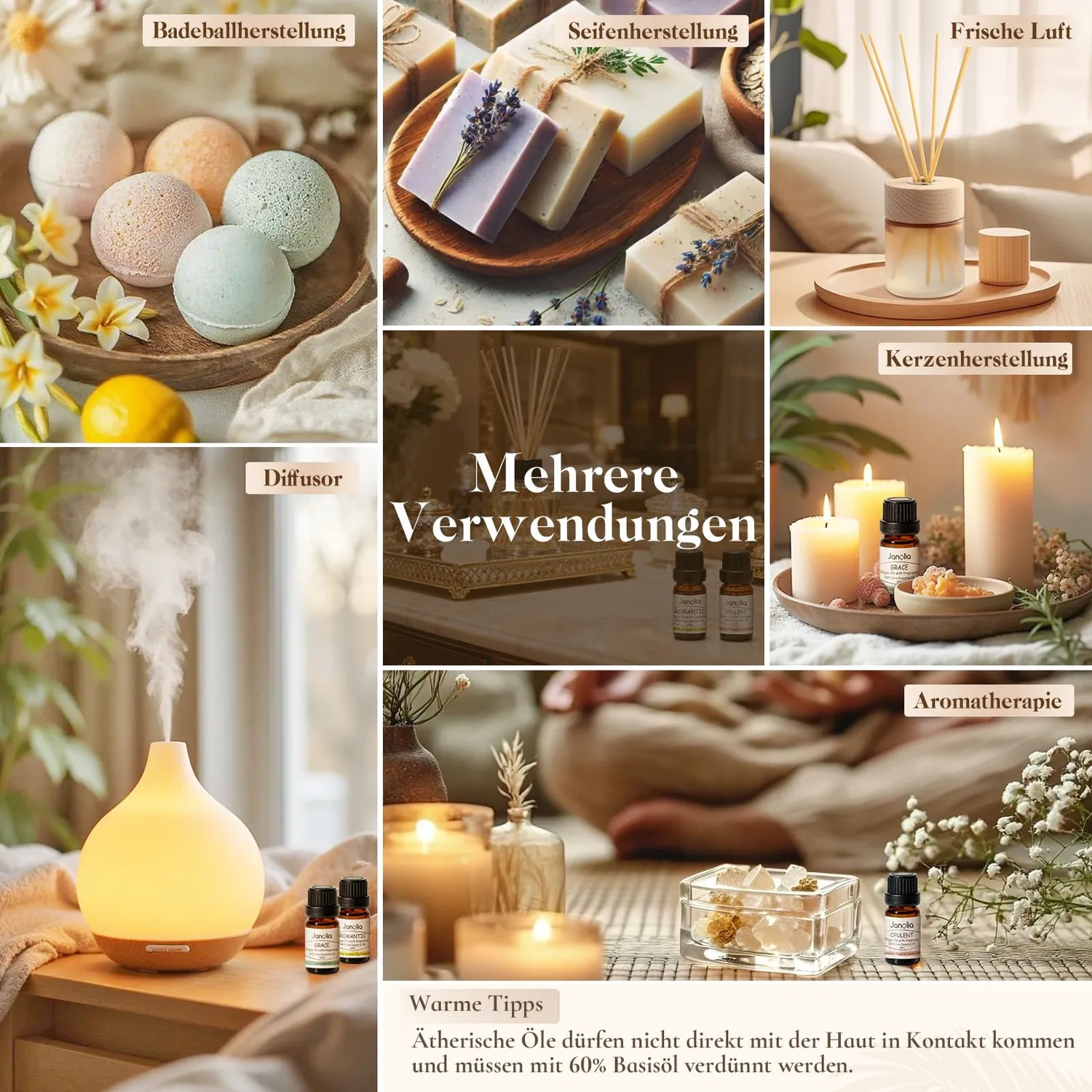Janolia Ätherische Öle Duftöl Set 6x10ml Diffuser