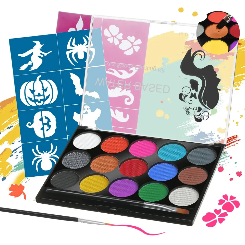 Janolia FB-03 Gesichtsfarbe Set 15 Farben waschbar Pinsel