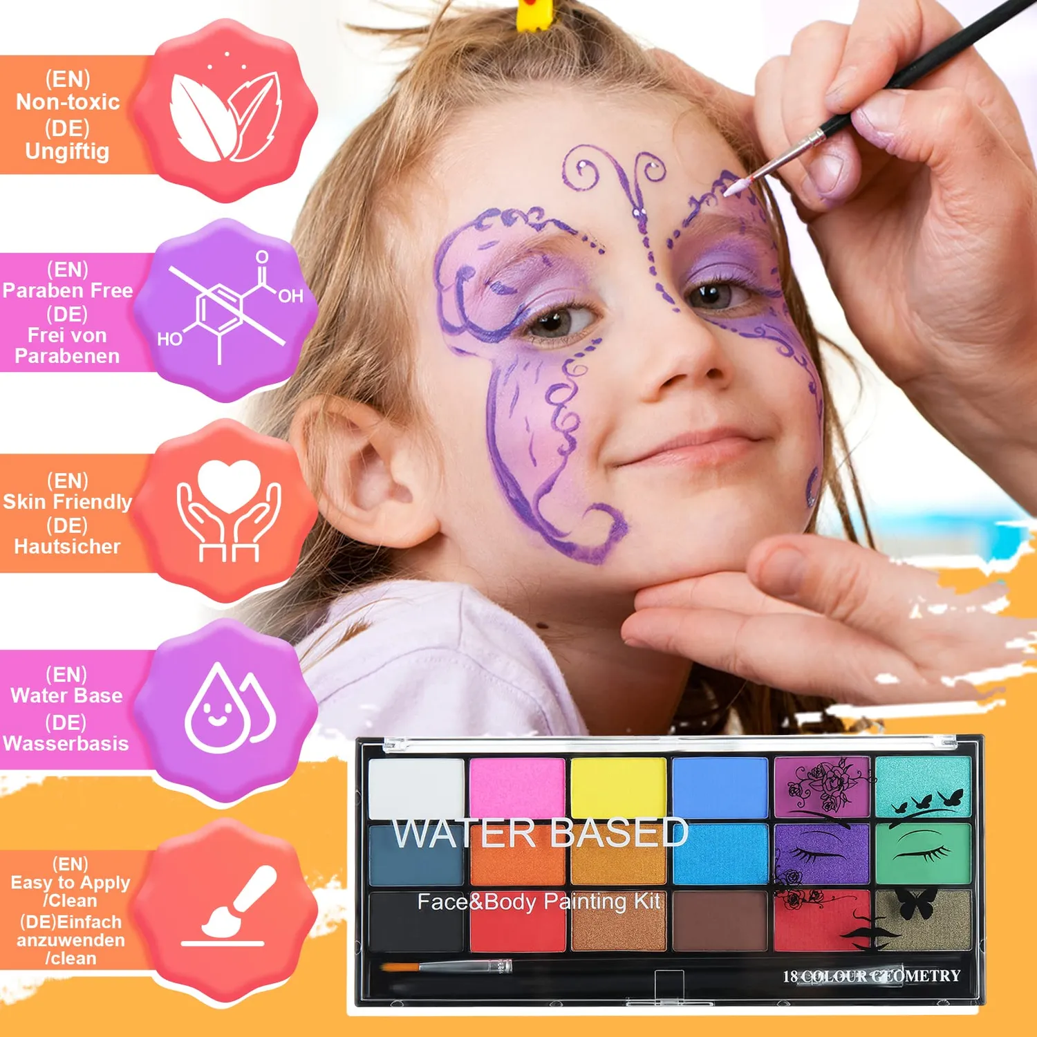 Janolia Kinderschminken Set Erdfarbe 18 Farben mit Pinsel