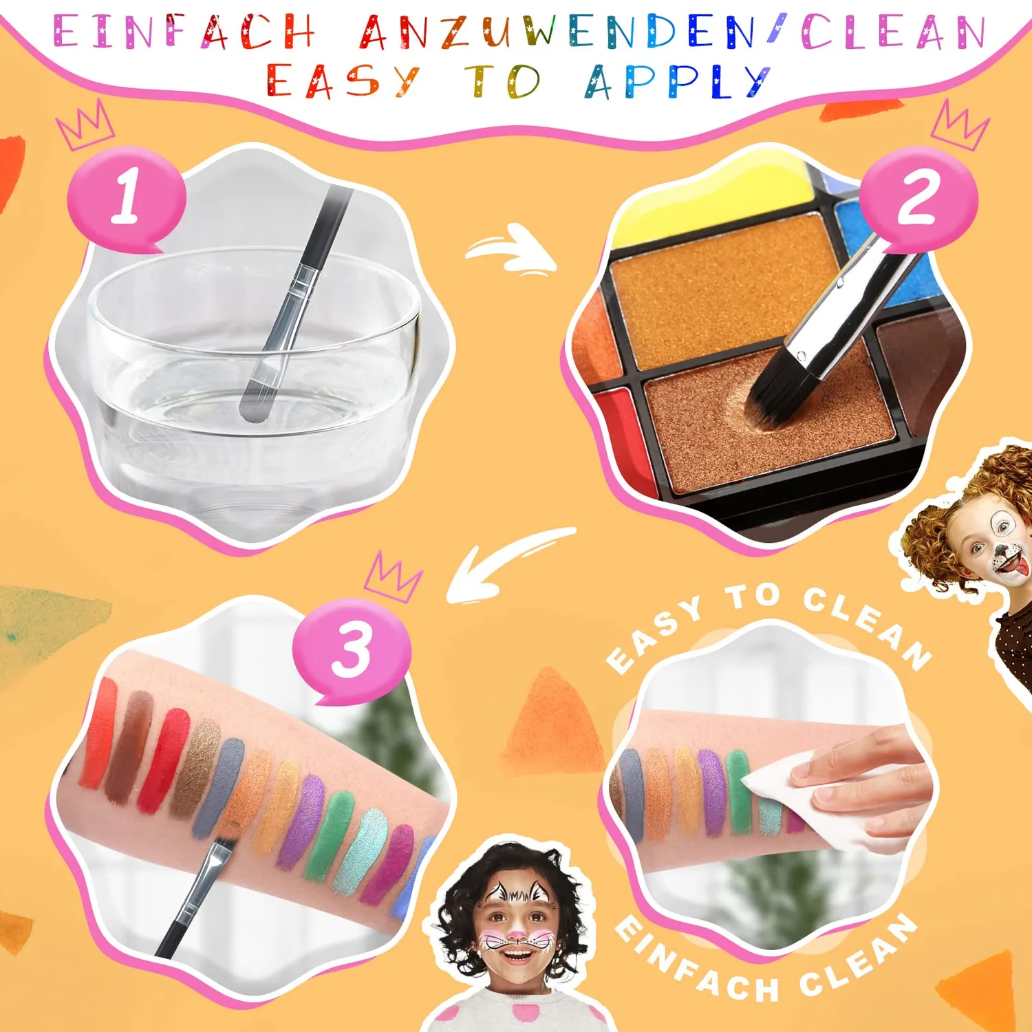Janolia Kinderschminken Set Erdfarbe 18 Farben mit Pinsel