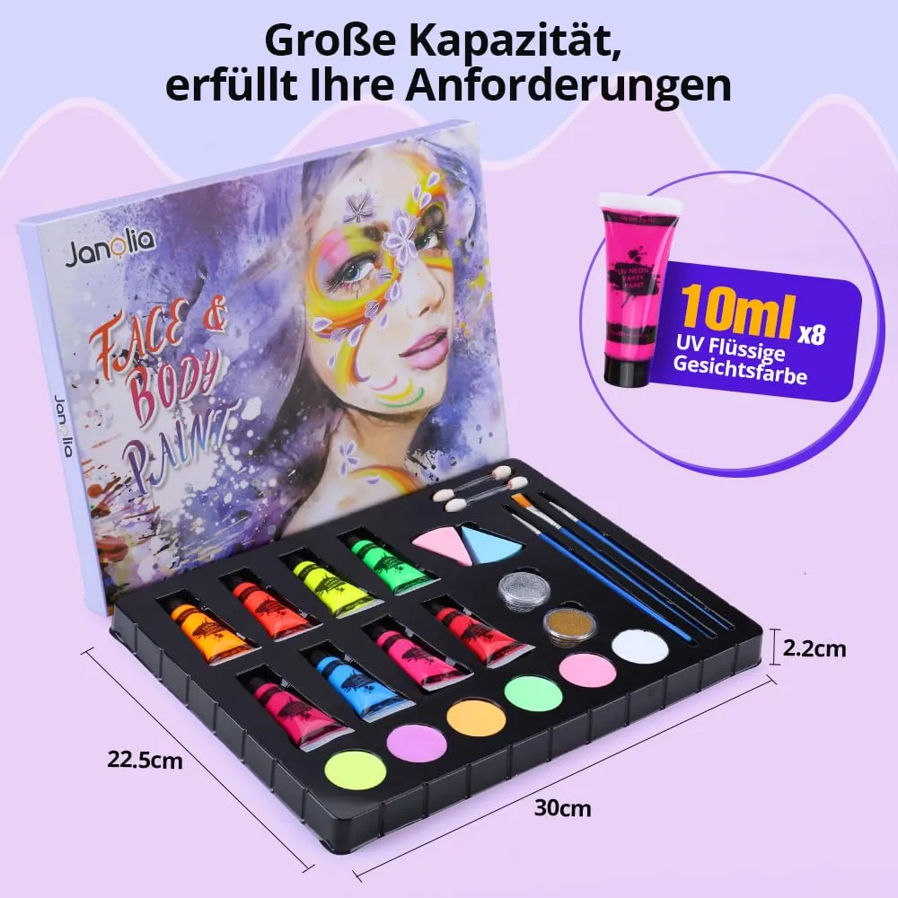 Janolia Gesichtsfarbe Kinderschminke Set 14 Farben UV-aktiv