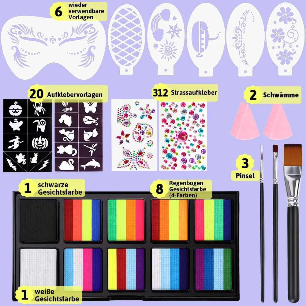 Janolia Gesichtsfarbe Kinderschminke Set Regenbogen UV 10tlg