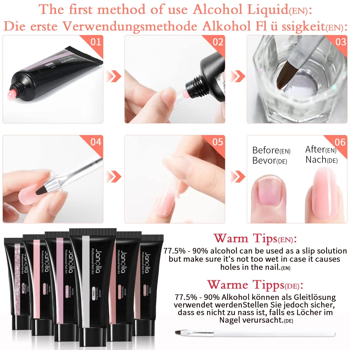 Janolia Nagelverlängerung Gel Starter Set 6 Farben