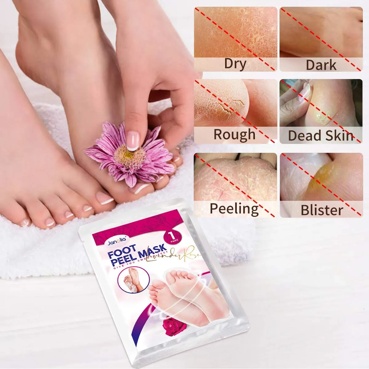 Janolia Fußmaske Peeling Socken 2 Paar Lavendel Rose